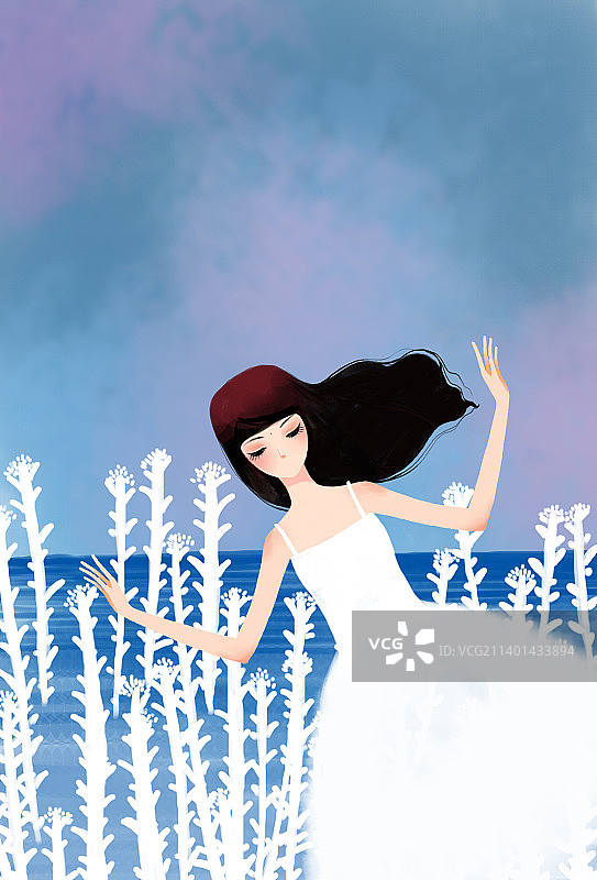 穿着白色裙子的女孩在舞蹈图片素材