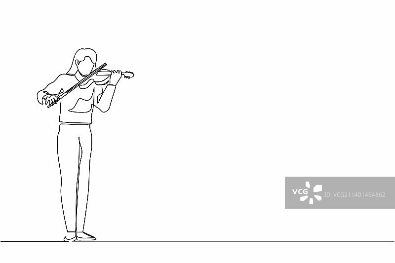 一笔画：演奏音乐的女人图片素材