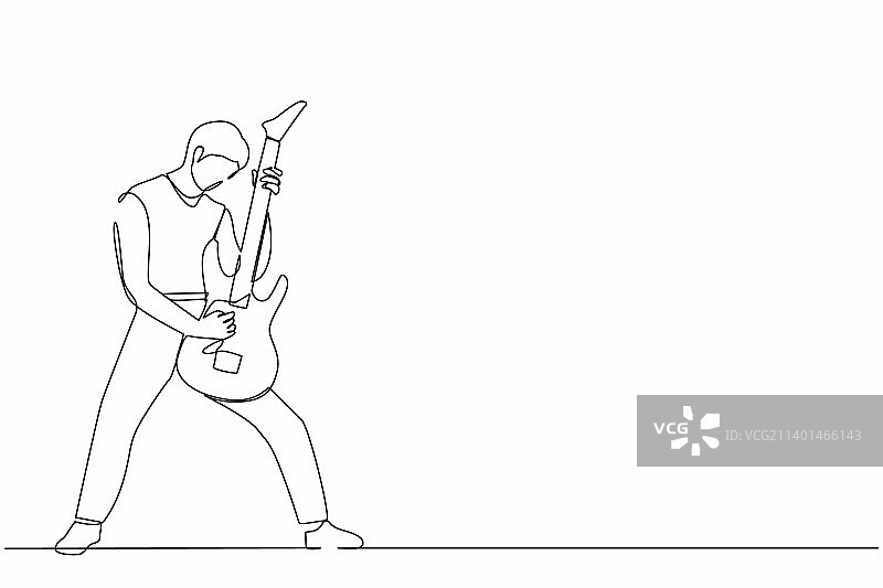 年轻男音乐家连续单线绘画图片素材
