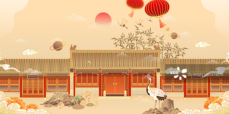 北京清代传统建筑矢量插画图片素材