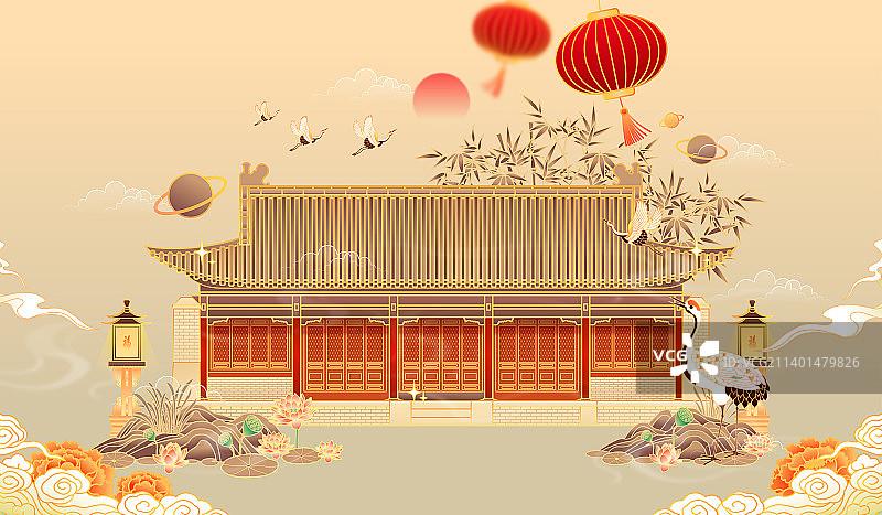 北京清代传统建筑矢量插画图片素材
