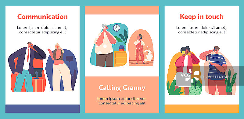 人们用手机交流卡通横幅图片素材