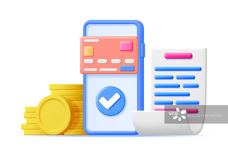 3D智能手机与纸币银行卡和硬币图片素材