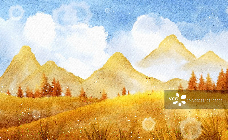 秋天自然风景水彩插画图片素材