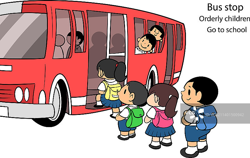 儿童进入校车去上学图片素材