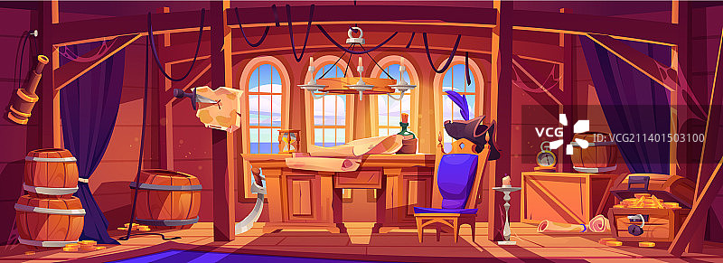 海盗船长船舱木屋室内图片素材