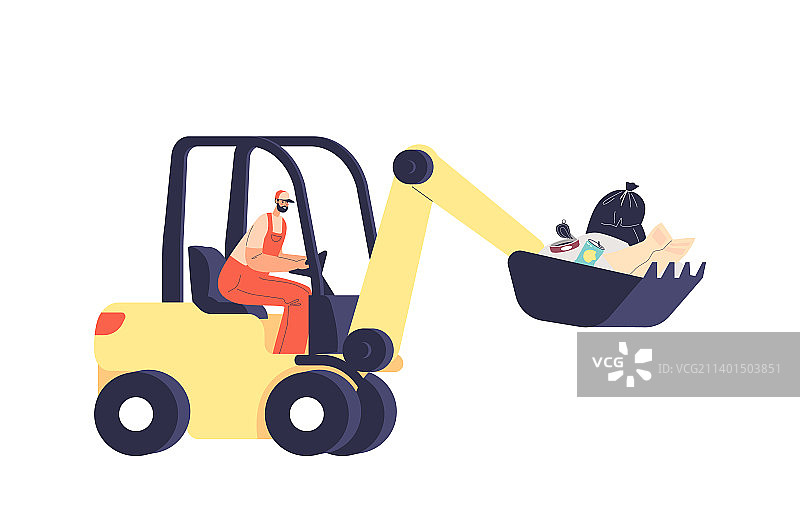 清洁工在推土机上清理垃圾图片素材