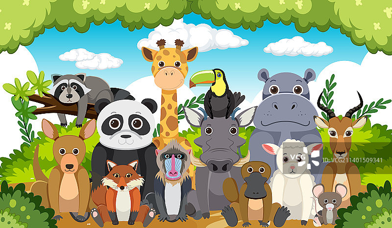 卡通风格动物园动物群组图片素材