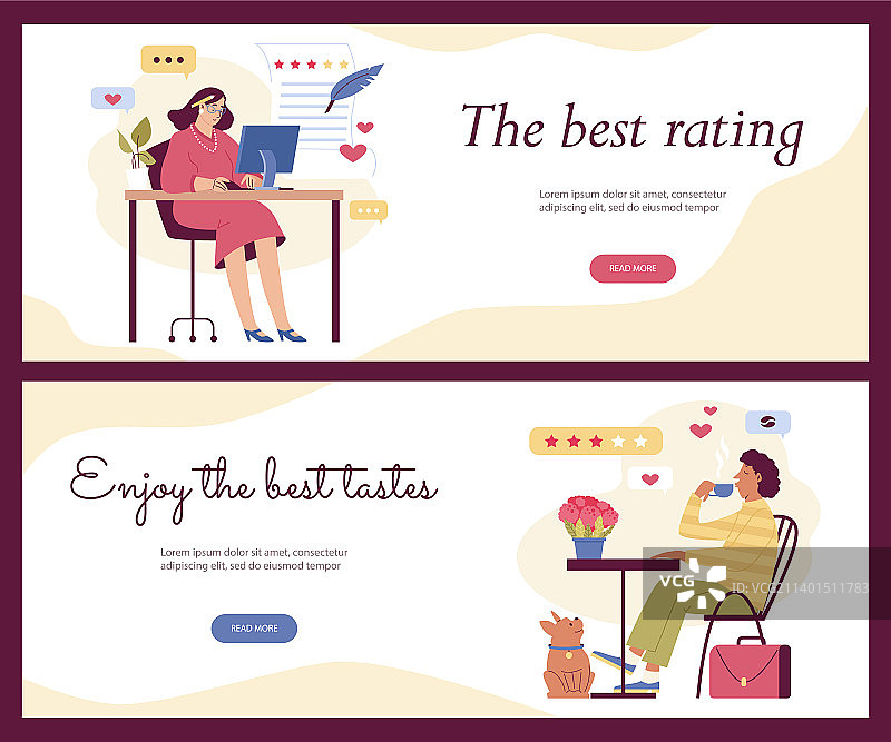 美食评论家网页banner扁平风格图片素材