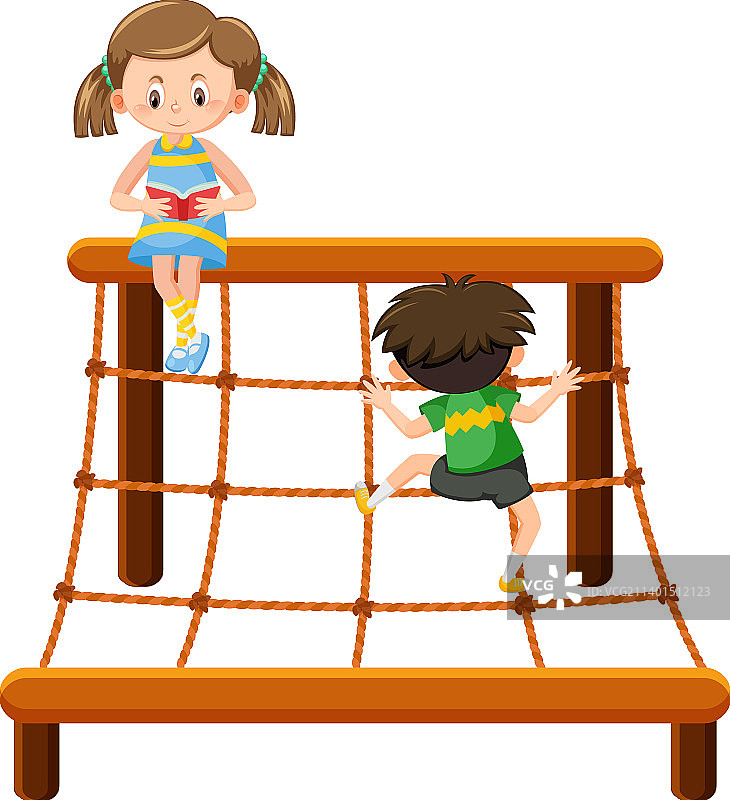 孩子们攀爬绳索墙图片素材