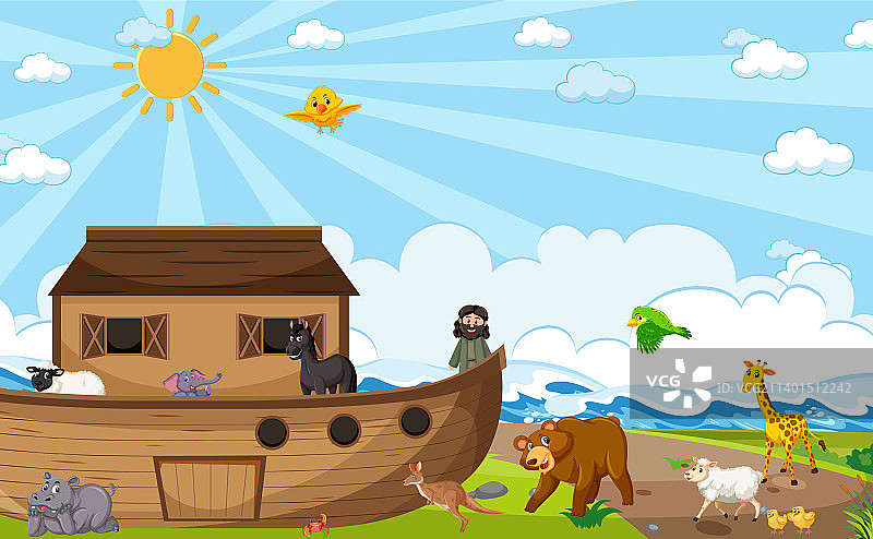 自然场景中的诺亚方舟与野生动物图片素材
