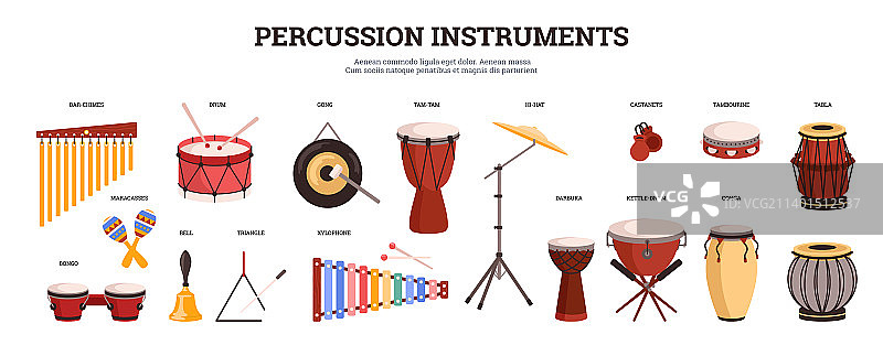 带有名称的大型打击乐器组合图片素材