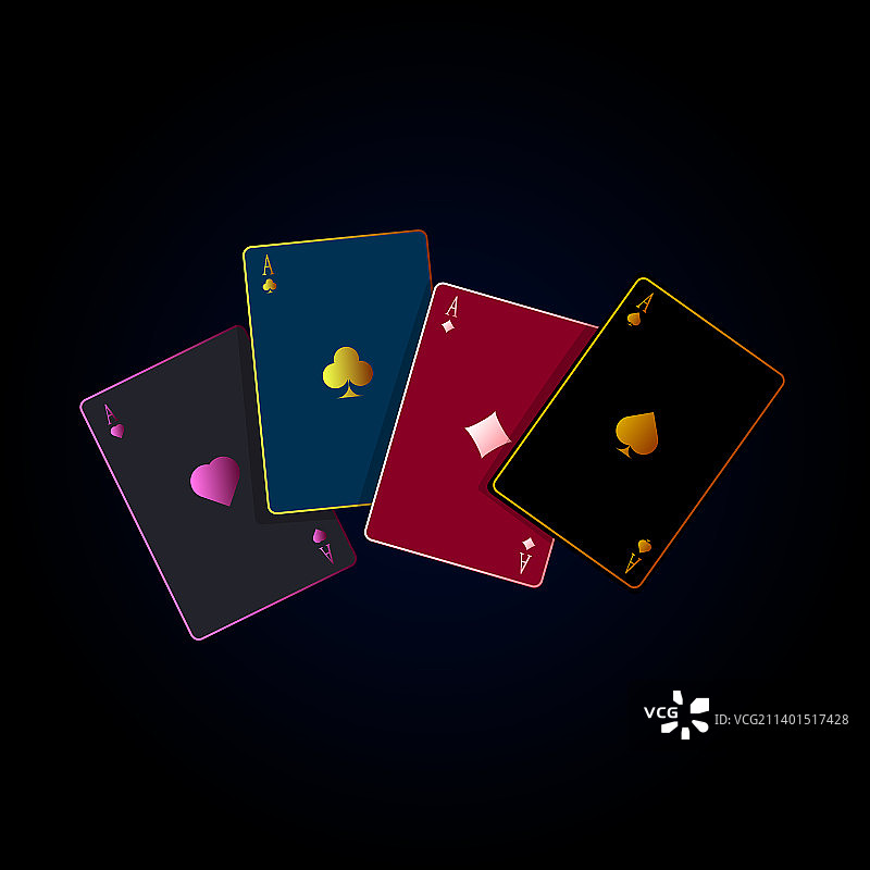 深蓝色背景上的四张Aces扑克牌图片素材