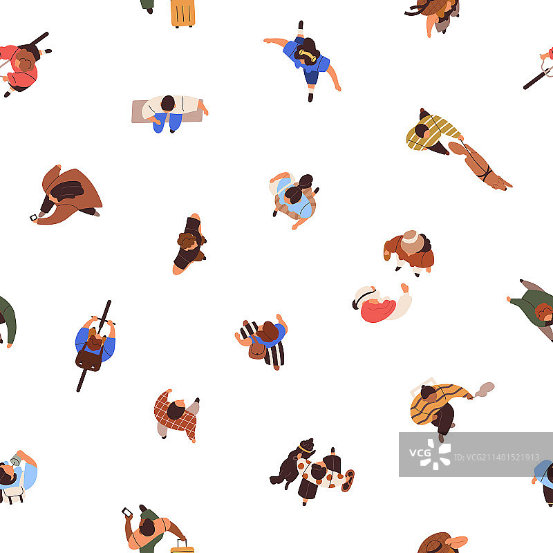 人们行走的俯视视角无缝图案图片素材