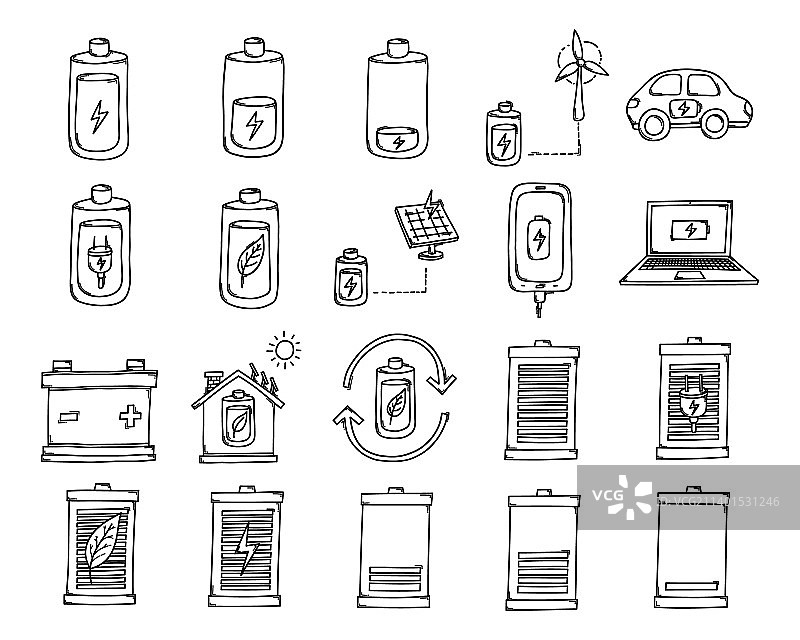 电池涂鸦图标手绘草图图片素材