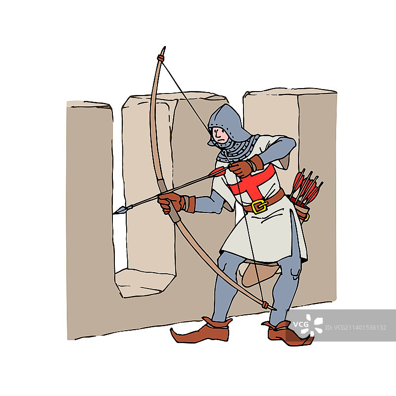 在堡垒墙上的英国弓箭手图片素材