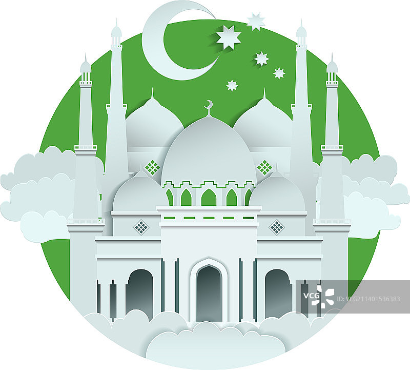 清真寺剪纸图案伊斯兰斋月贺卡图片素材