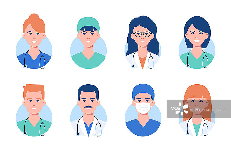 医生和护士的头像（戴医用口罩）图片素材