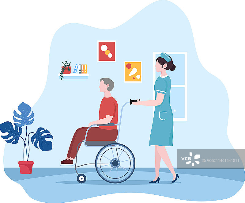 手绘卡通风格的老年护理服务图片素材