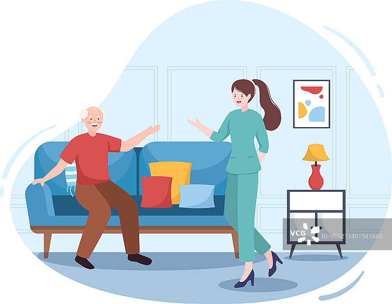 手绘卡通风格的老年护理服务图片素材