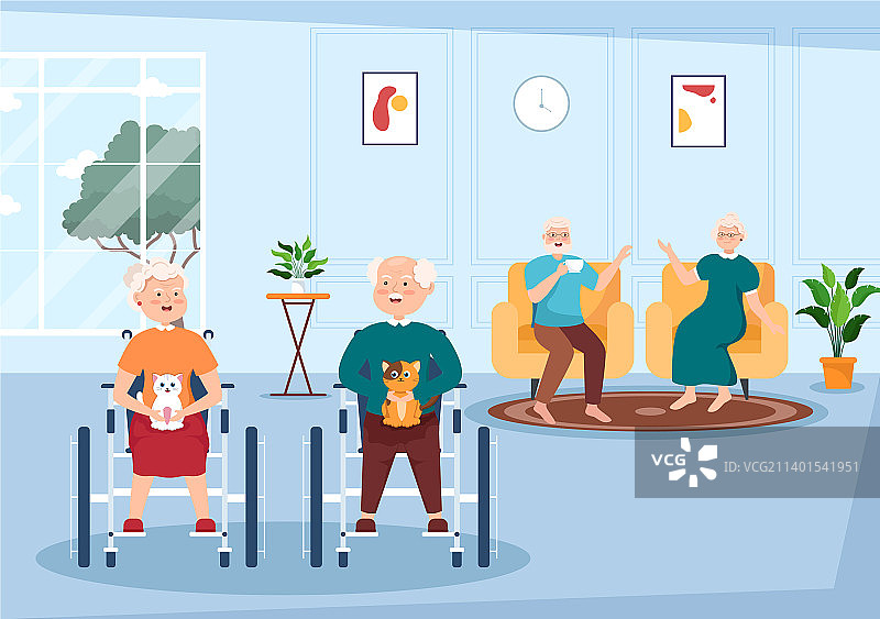 手绘卡通风格的老年护理服务图片素材