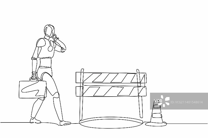 单线连续绘画：讲话的机器人图片素材