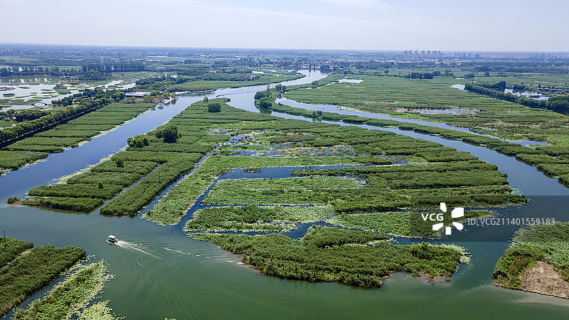中国河北雄安白洋淀景区夏季水系航拍图图片素材