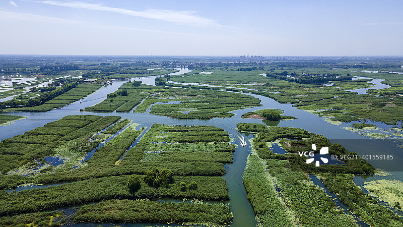 中国河北雄安白洋淀景区夏季水系航拍图图片素材