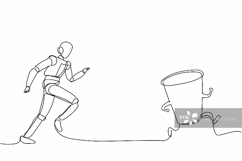 机器人奔跑追逐单线连续绘图图片素材