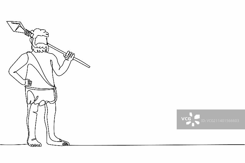 手持石头的穴居人单线画图片素材