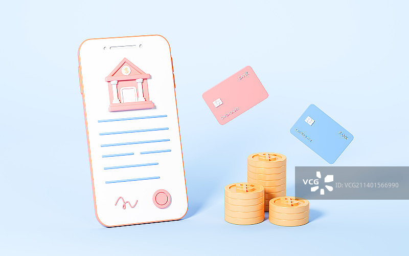 手机银行与货币资金3D渲染图片素材