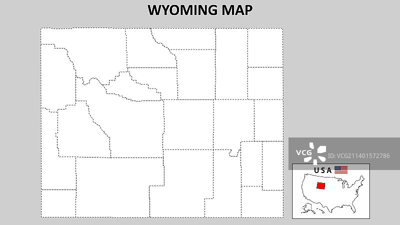 怀俄明州地图怀俄明州的州和地区地图图片素材