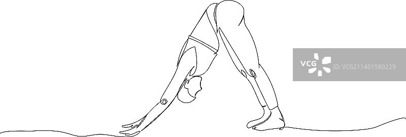 女孩做瑜伽下犬式一笔画图片素材