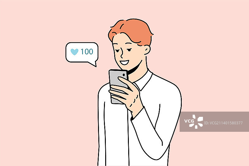 年轻男人在社交媒体上获得点赞图片素材