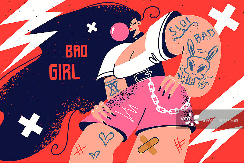 有纹身的叛逆女孩图片素材