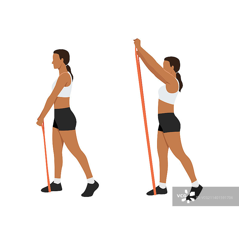 用长阻力带做前平举的女人图片素材