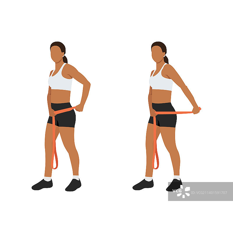 女人用长阻力带做肱三头肌拉伸图片素材