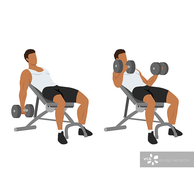 男人做上斜哑铃弯举图片素材