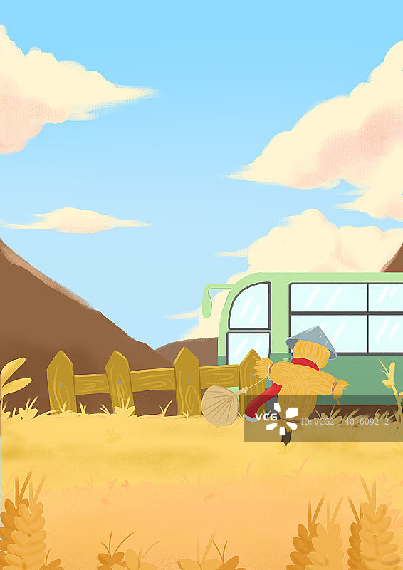 秋日田野肌理治愈插画图片素材