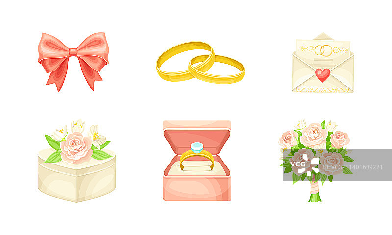 带有邀请卡的婚礼金戒指信封图片素材