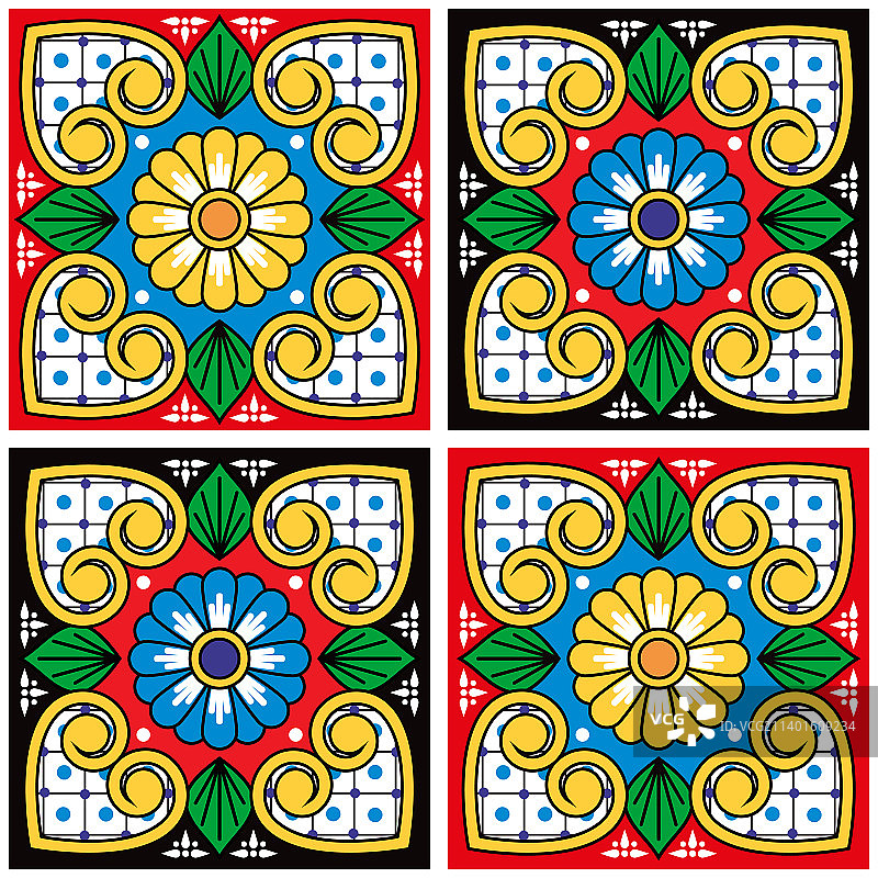 墨西哥塔拉韦拉瓷砖无缝图案图片素材