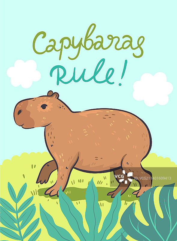 可爱水豚留言明信片图片素材