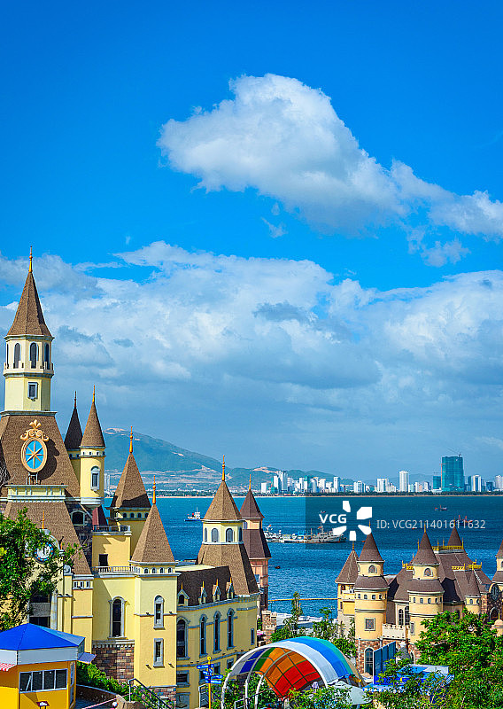 越南芽庄珍珠岛欧式古堡建筑海景自然风光图片素材
