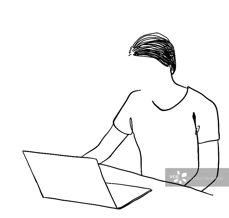 在家工作手绘轮廓图片素材