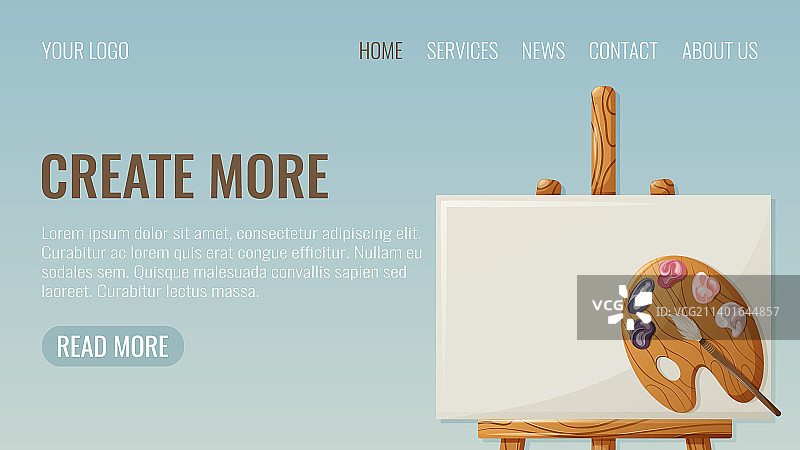 带有颜料和画笔模板的绘画画架图片素材