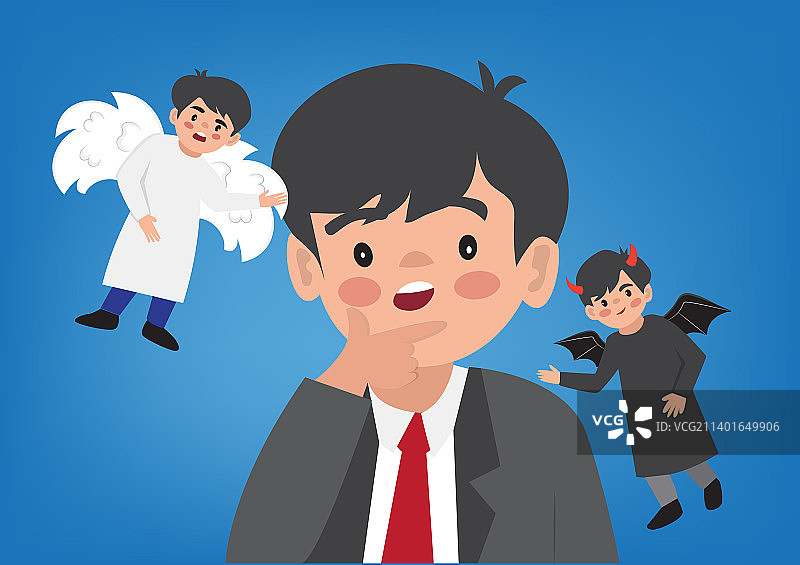 困惑的男人与好与坏的恶魔对话图片素材