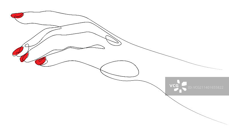 红色美甲单线手绘图片素材