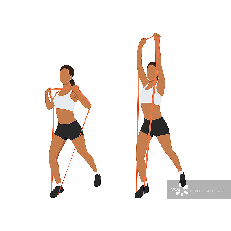 女人用阻力带做过头顶推举图片素材