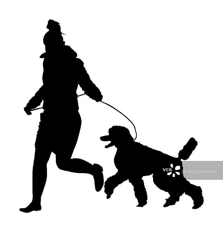 女人牵着贵宾犬的轮廓图片素材