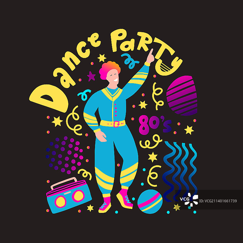 70、80年代迪斯科派对男人复古舞蹈黑色背景图片素材